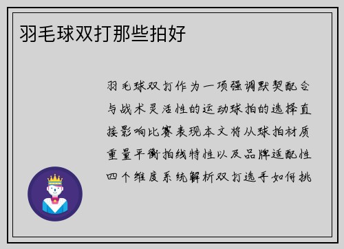 羽毛球双打那些拍好