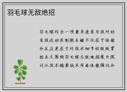 羽毛球无敌绝招