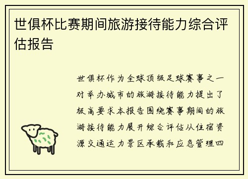 世俱杯比赛期间旅游接待能力综合评估报告